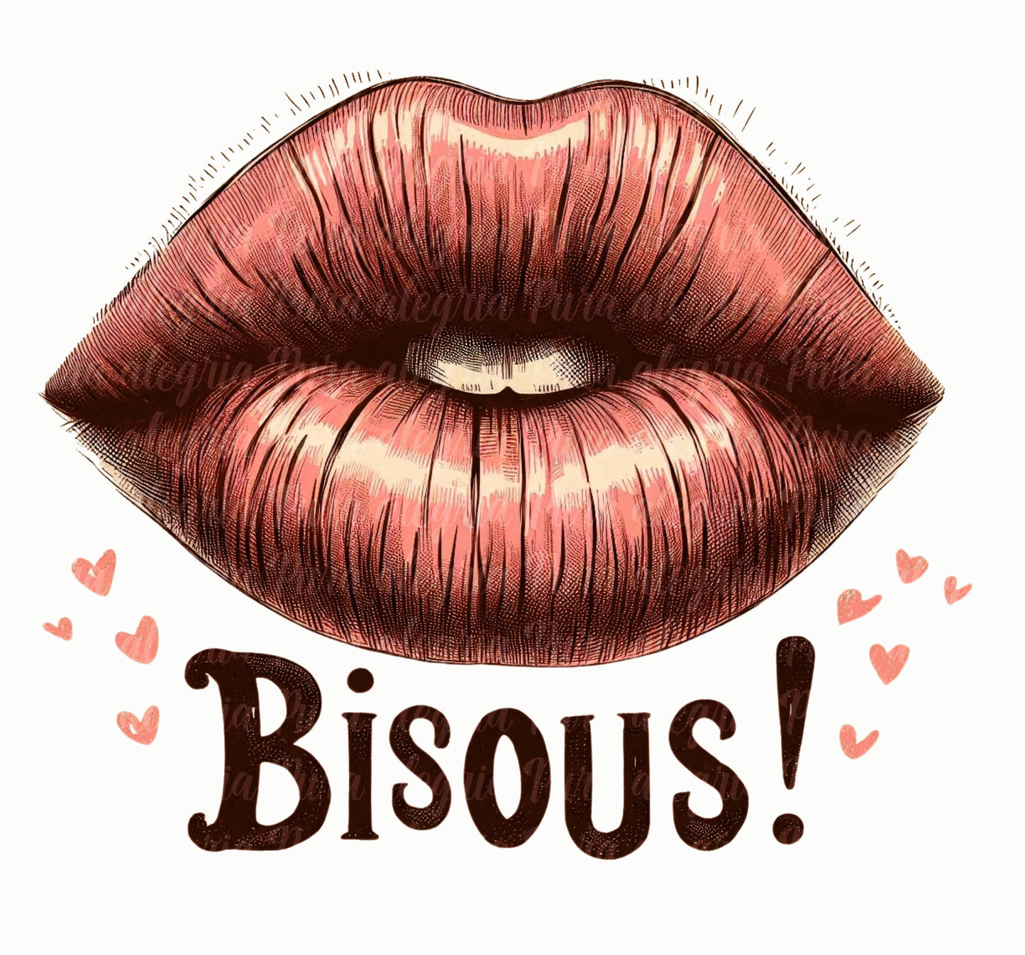 Estampa Labios Bisous ! con corazoncitos