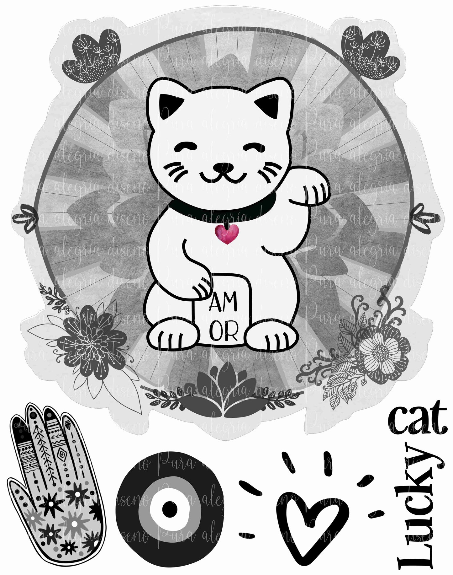 Maxi print Chinese gray cat