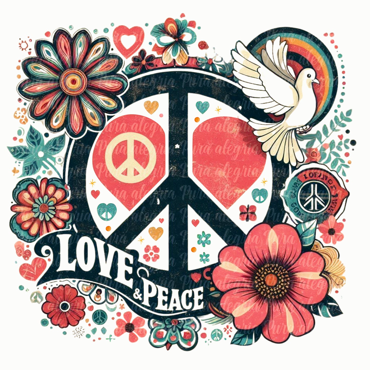 Estampa Love and peace paloma blanca, signo de la paz