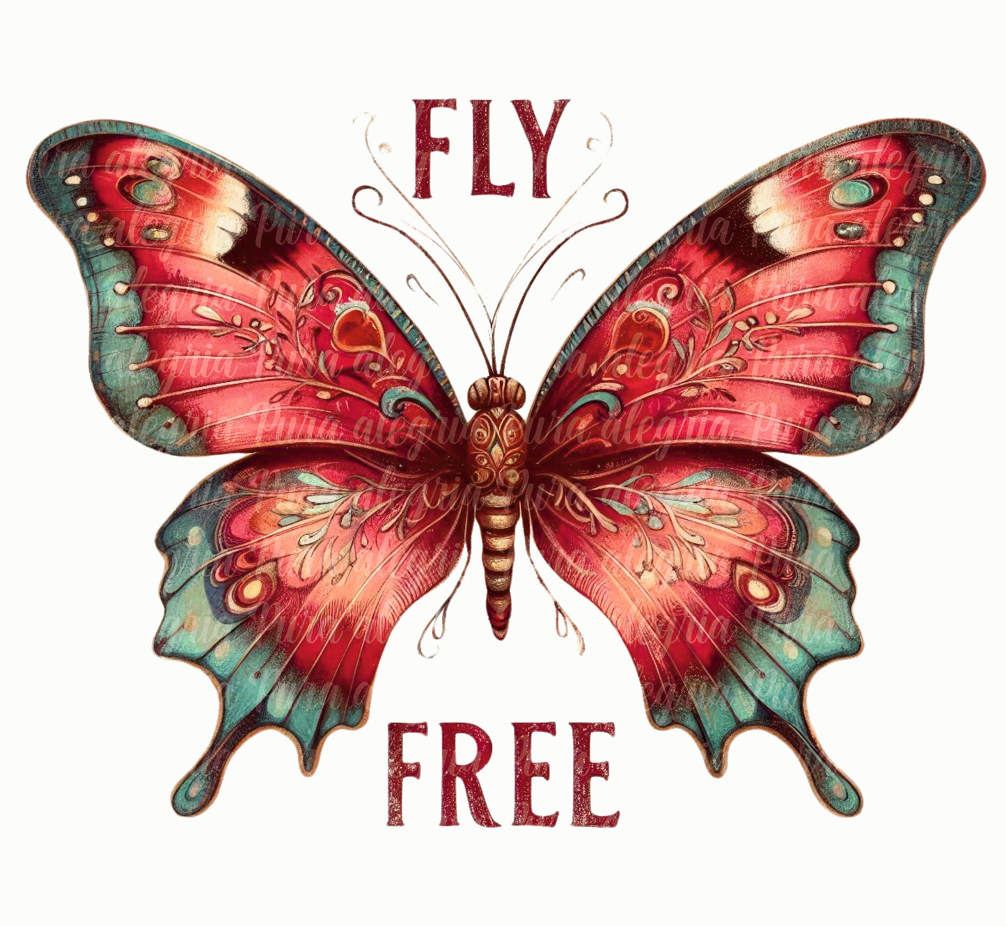 Estampa Mariposa Fly free roja y verde