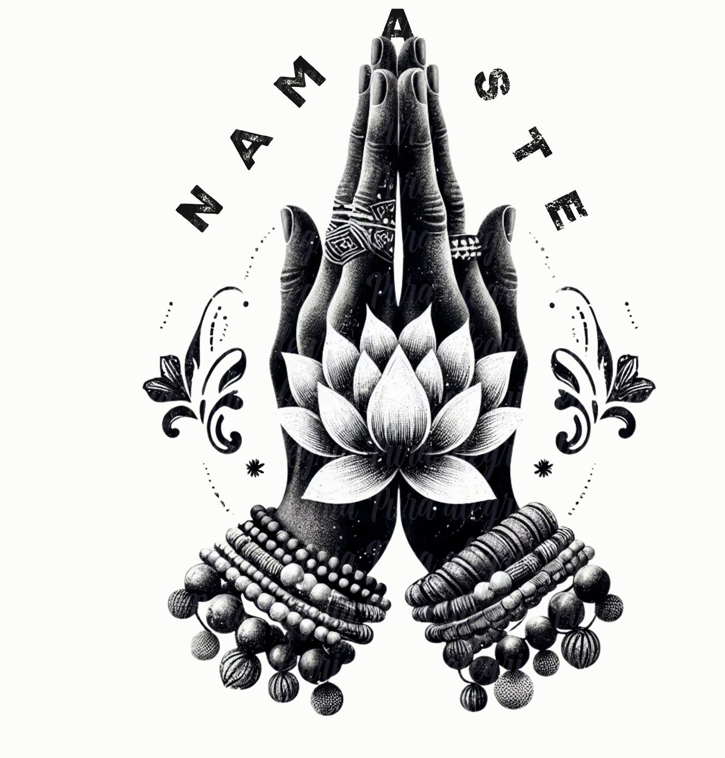 Estampa Manos Namaste blanco y negro