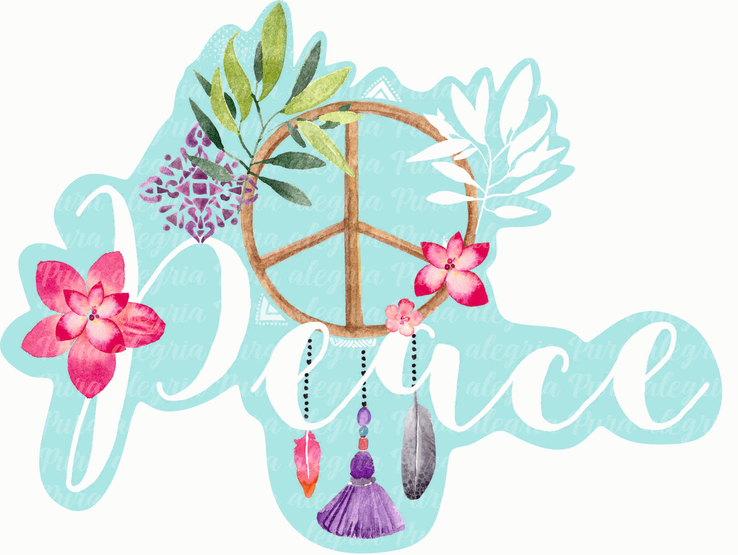 Estampa Peace fondo turquesa