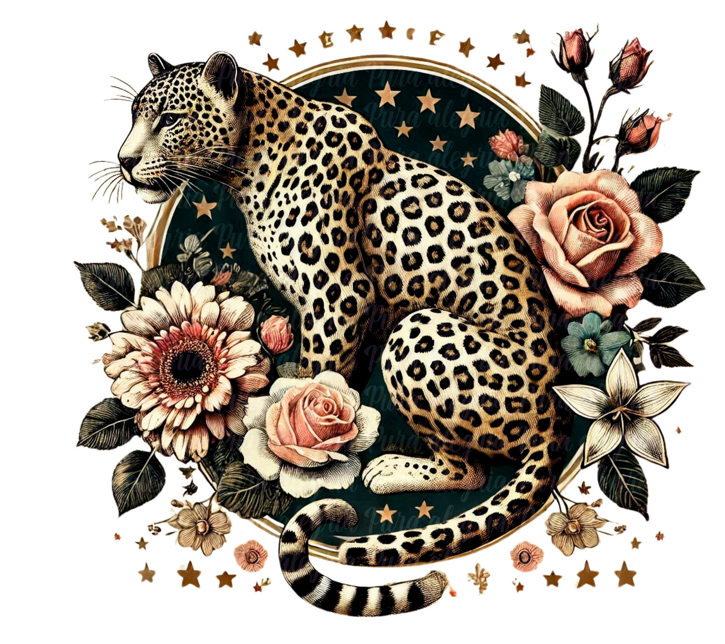 Estampa Tigre de perfil con flores