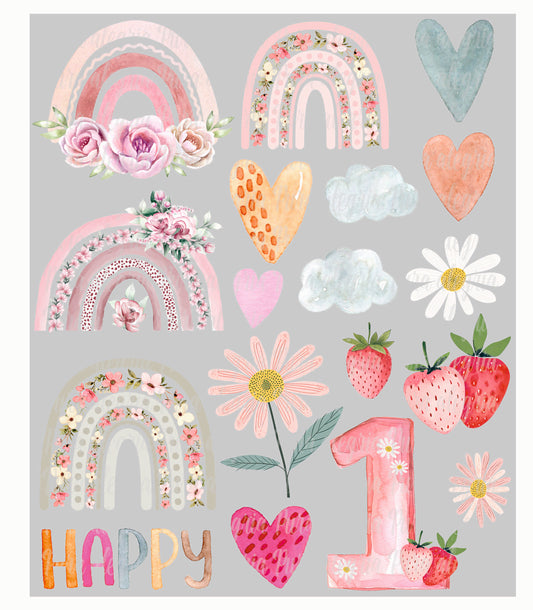 Estampas hoja, Arcoíris happy frutillas