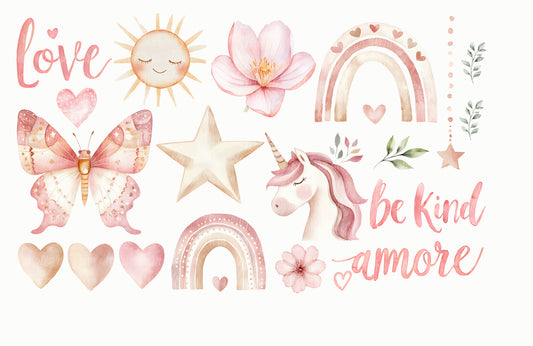 Plancha Be kind amore, arcoiris corazones colores pastel