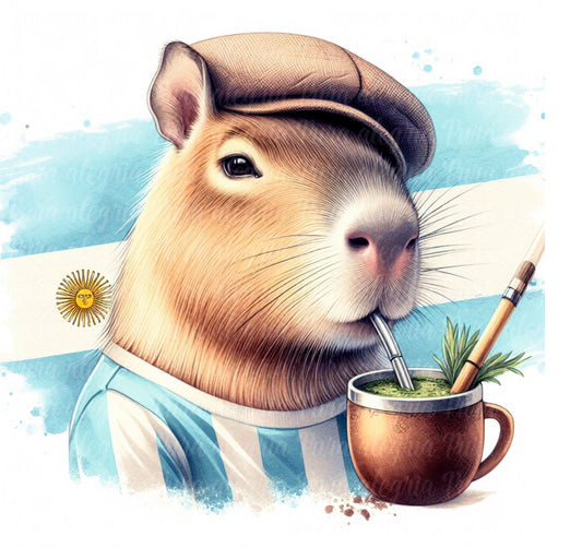 Estampa Capybara bandera Argentina y mate van muy bien ! carpincho