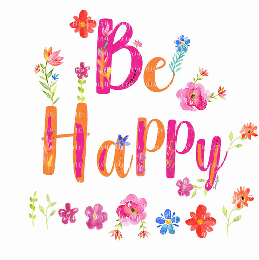 Estampa Be happy flores