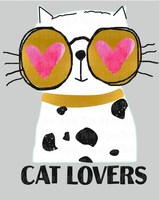 Estampa Gato anteojos corazones fucsia, Cat lovers