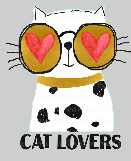Estampa Estampa Gato anteojos corazones rojo, Cat lovers