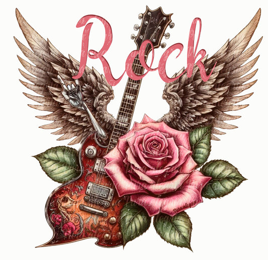 Estampa Guitarra Rock rosa gastada
