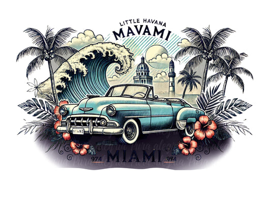 Estampa Little Havana Miami, auto antiguo
