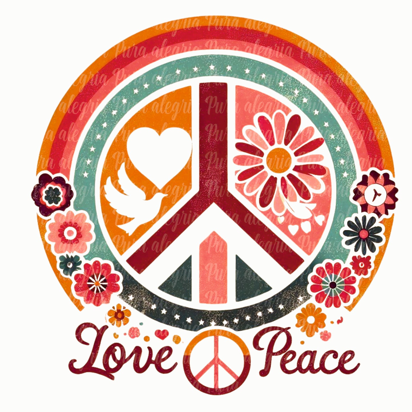 Estampa Love & Peace arcoiris, signo de la paz