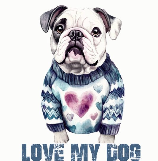 Estampa Love my dog, perro bulldog