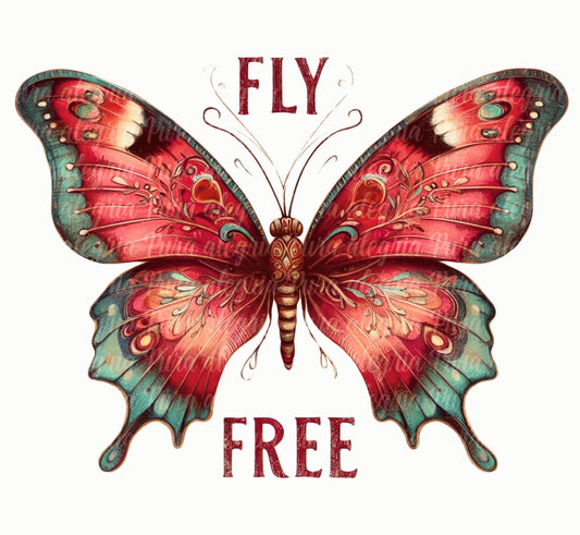Estampa Mariposa Fly free roja y verde