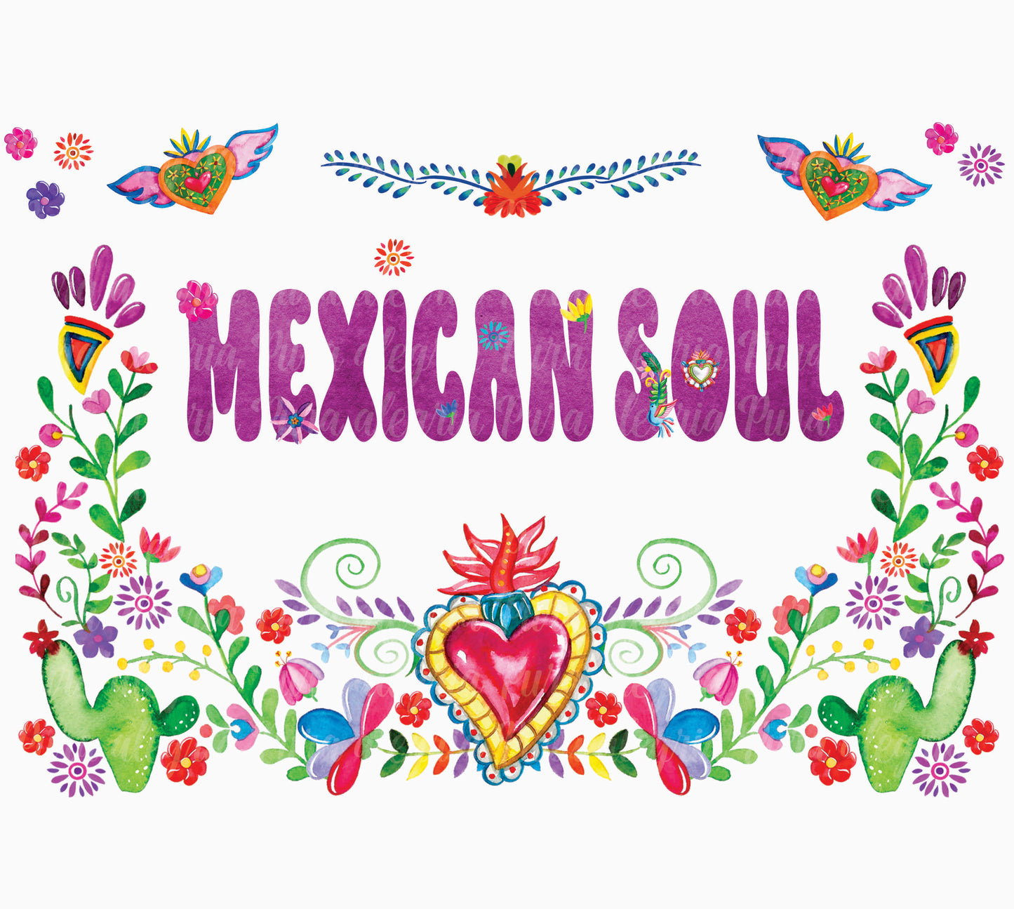 Estampa Mexican soul, corazones milagritos y flores