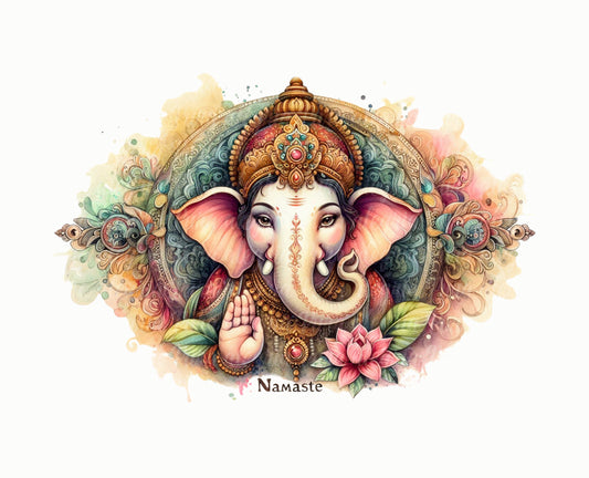 Estampa Ganesha Namaste acuarela