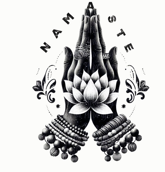 Estampa Manos Namaste blanco y negro