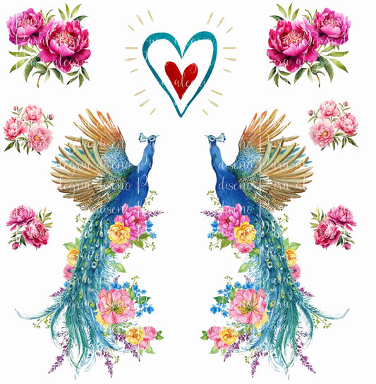 Maxi print, Peacocks peonies 