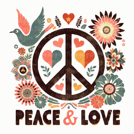 Estampa Peace & Love 60´s gastado, signo de la paz