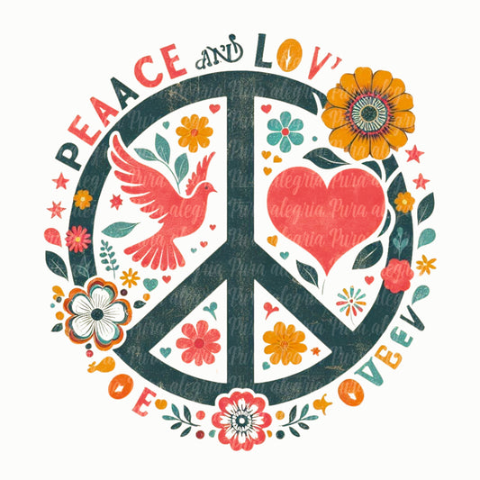 Estampa Peace and Love verde gastado, signo de la paz