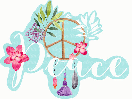Estampa Peace fondo turquesa