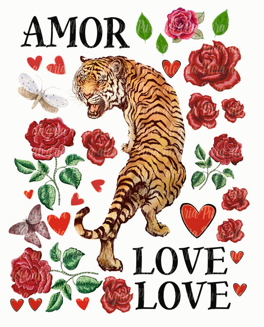 Maxi print, Tiger love love roses 