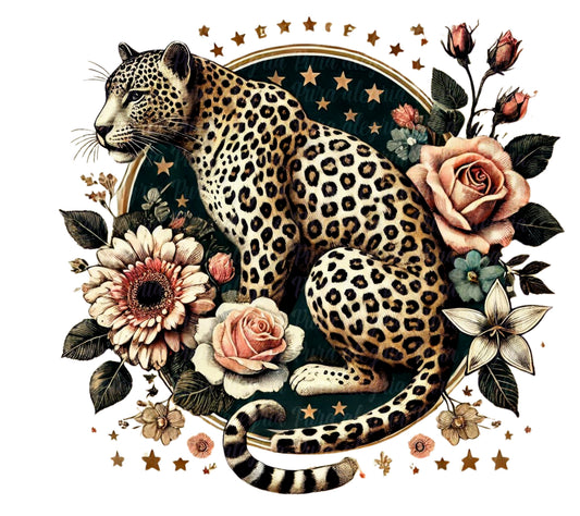 Estampa Tigre de perfil con flores