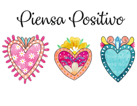 Estampa Tres corazones milagrito, Piensa positivo