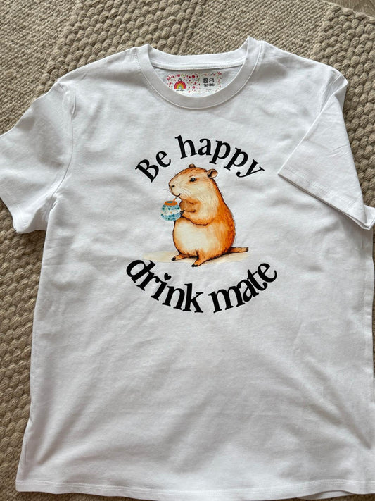Camiseta manga corta Be happy drink mate capybara, carpincho - Talle M