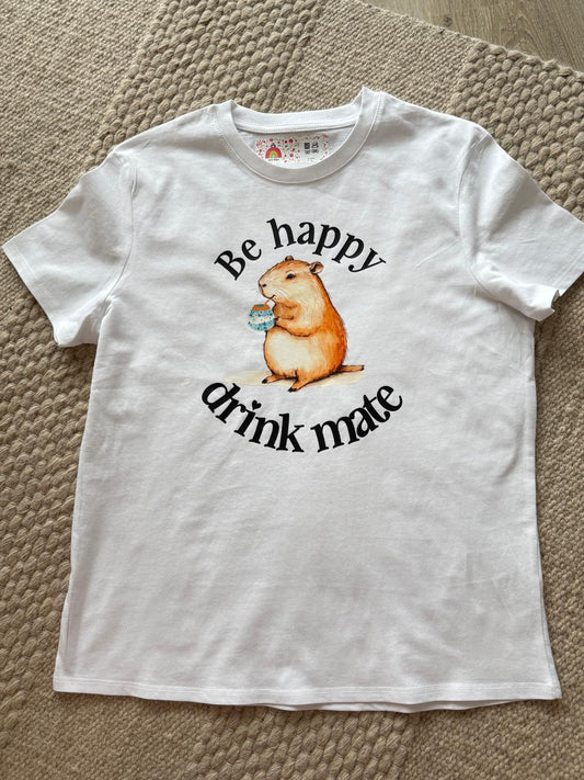 Camiseta manga corta Be happy drink mate capybara, carpincho - Talle L